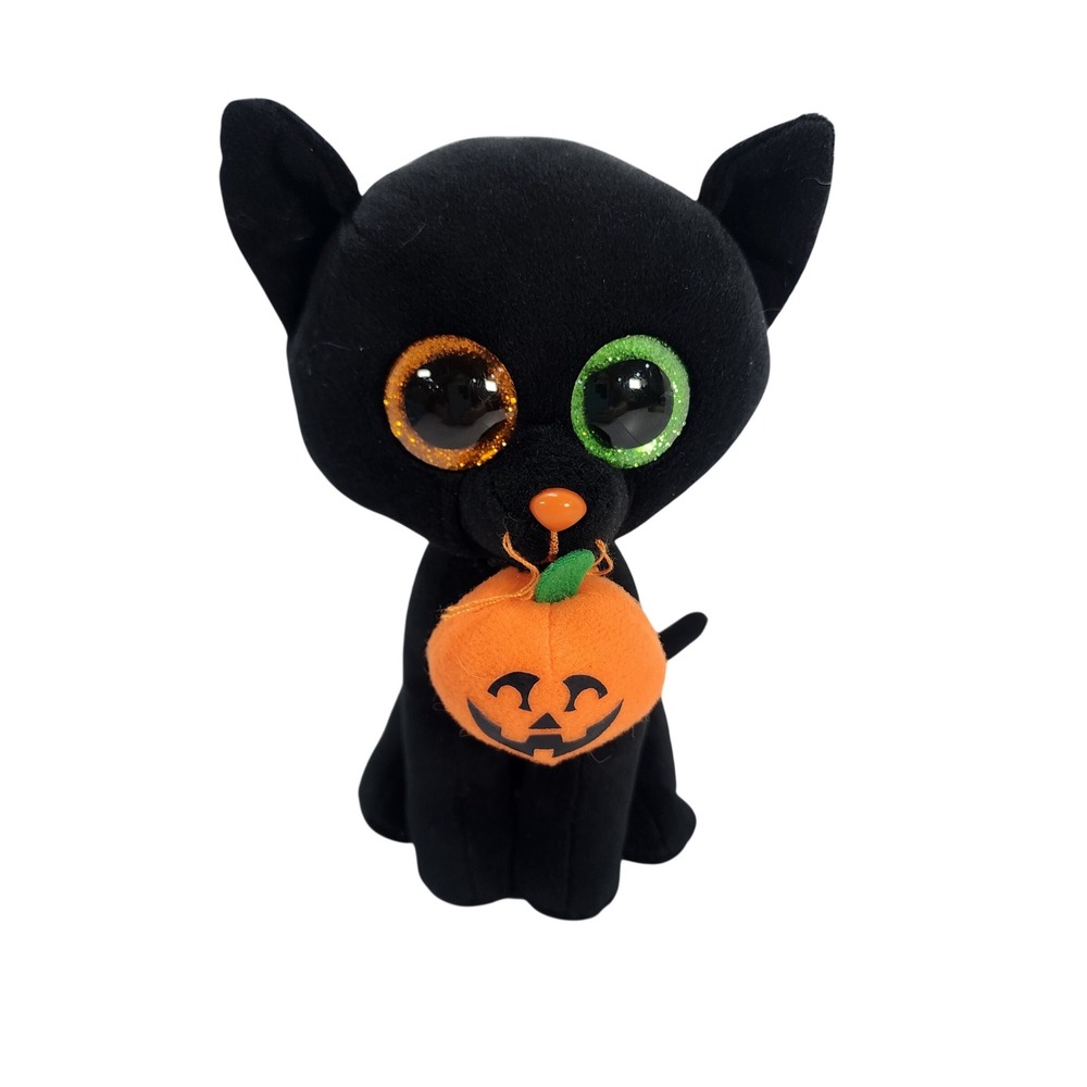 Ty Beanie Boos Shadow Black Cat Halloween Pumpkin Plush Glitter Eyes 2016